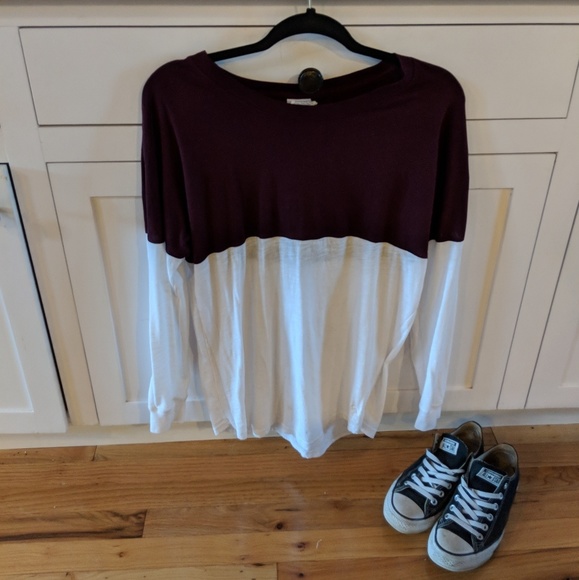 PINK colorblock long sleeve Maroon/White - Picture 3 of 4